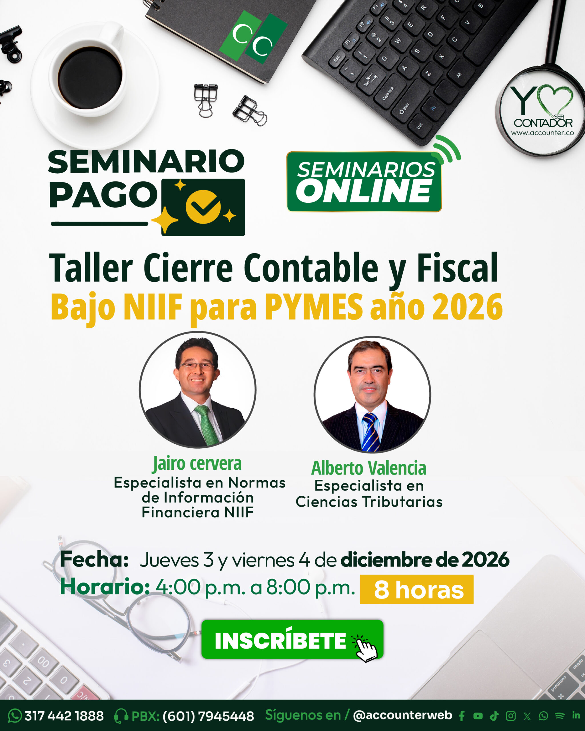 Seminario pago:  Taller Cierre Contable y Fiscal Bajo NIIF para Pymes año 2026 - Afiliado